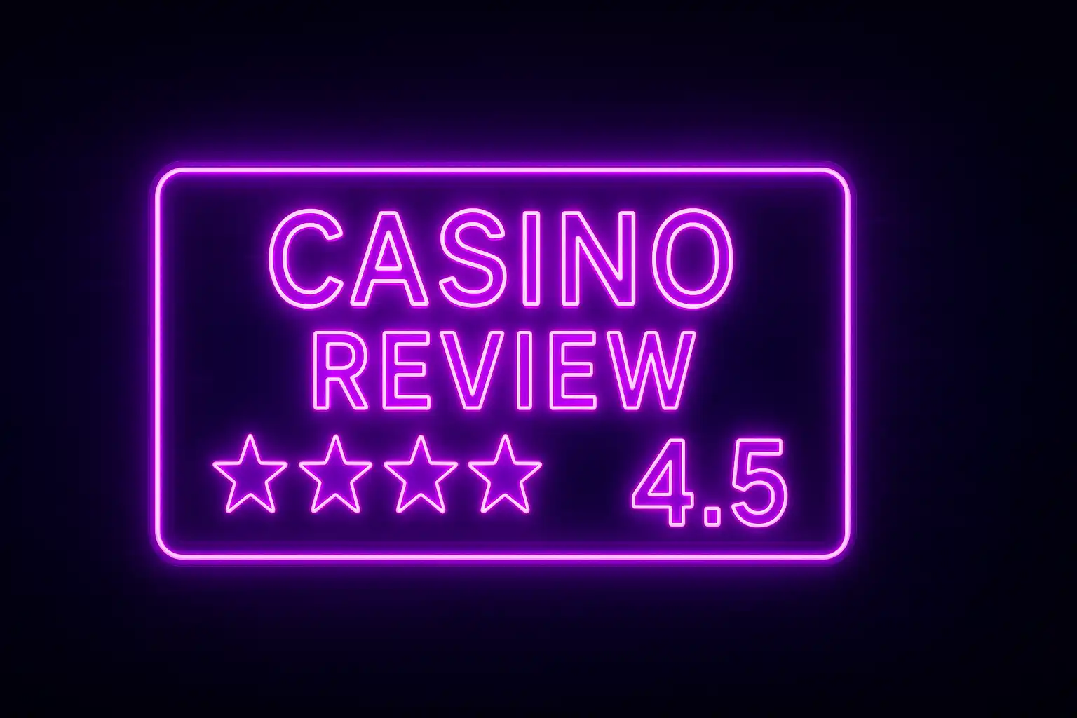 Scoreboard style neon graphic displaying casino review ratings